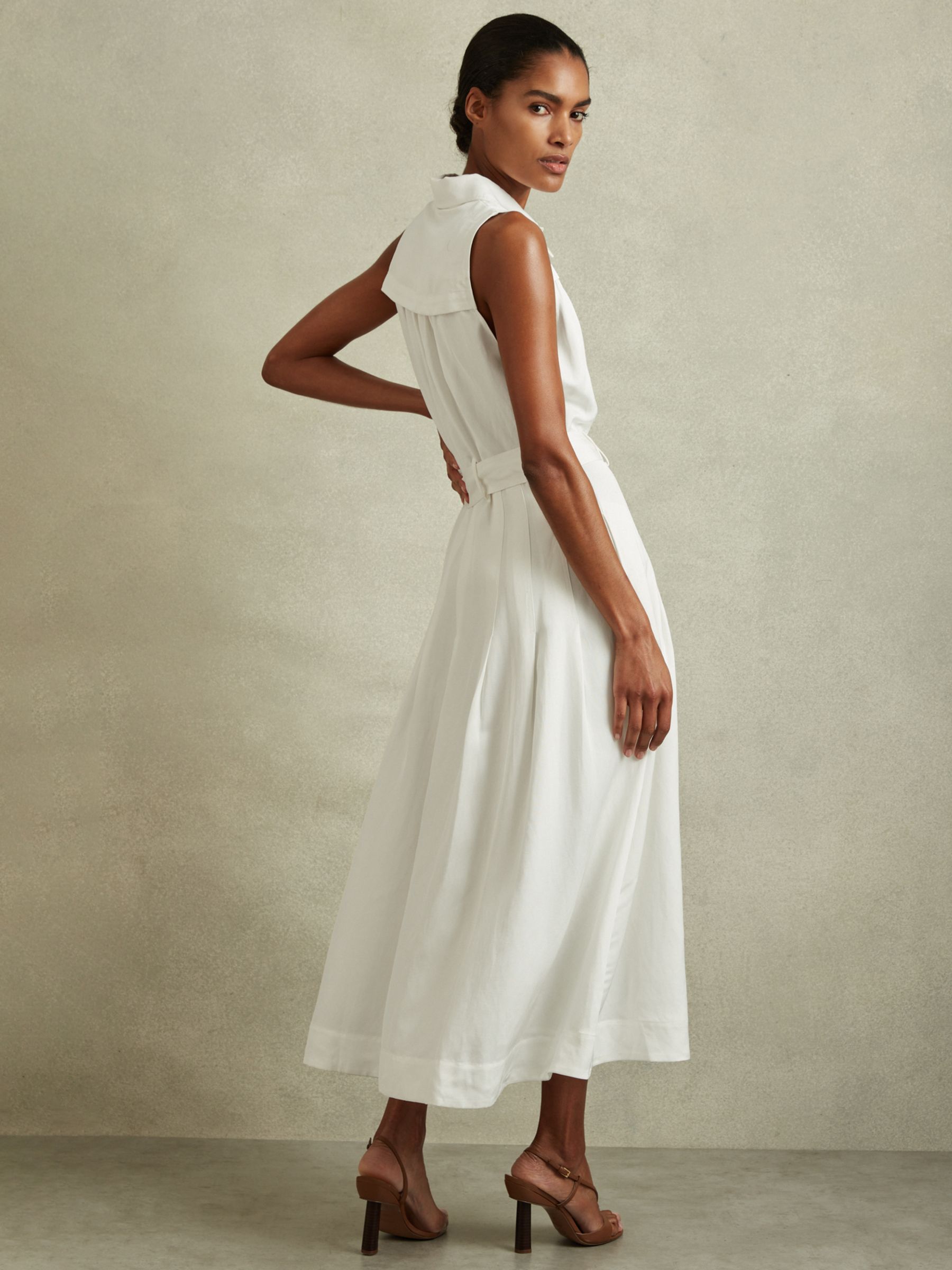 Buy Reiss Petite Heidi Linen Blend Sleeveless Midi Shirt Dress, White Online at johnlewis.com