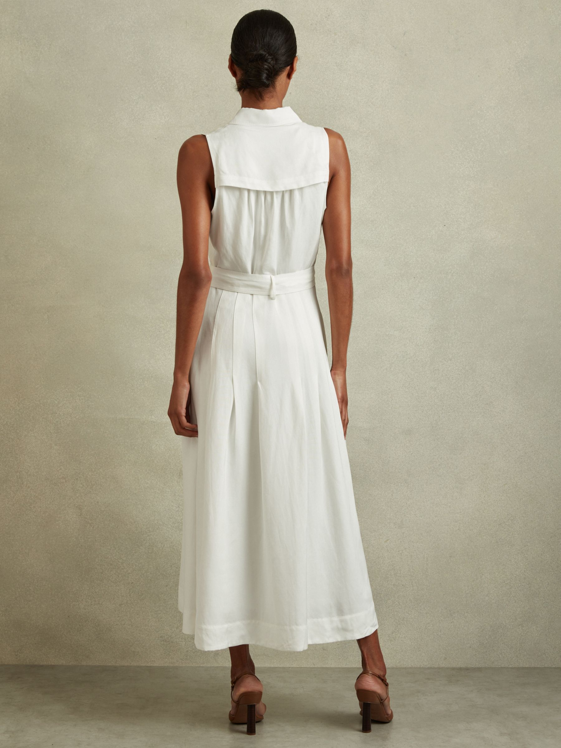 Buy Reiss Petite Heidi Linen Blend Sleeveless Midi Shirt Dress, White Online at johnlewis.com