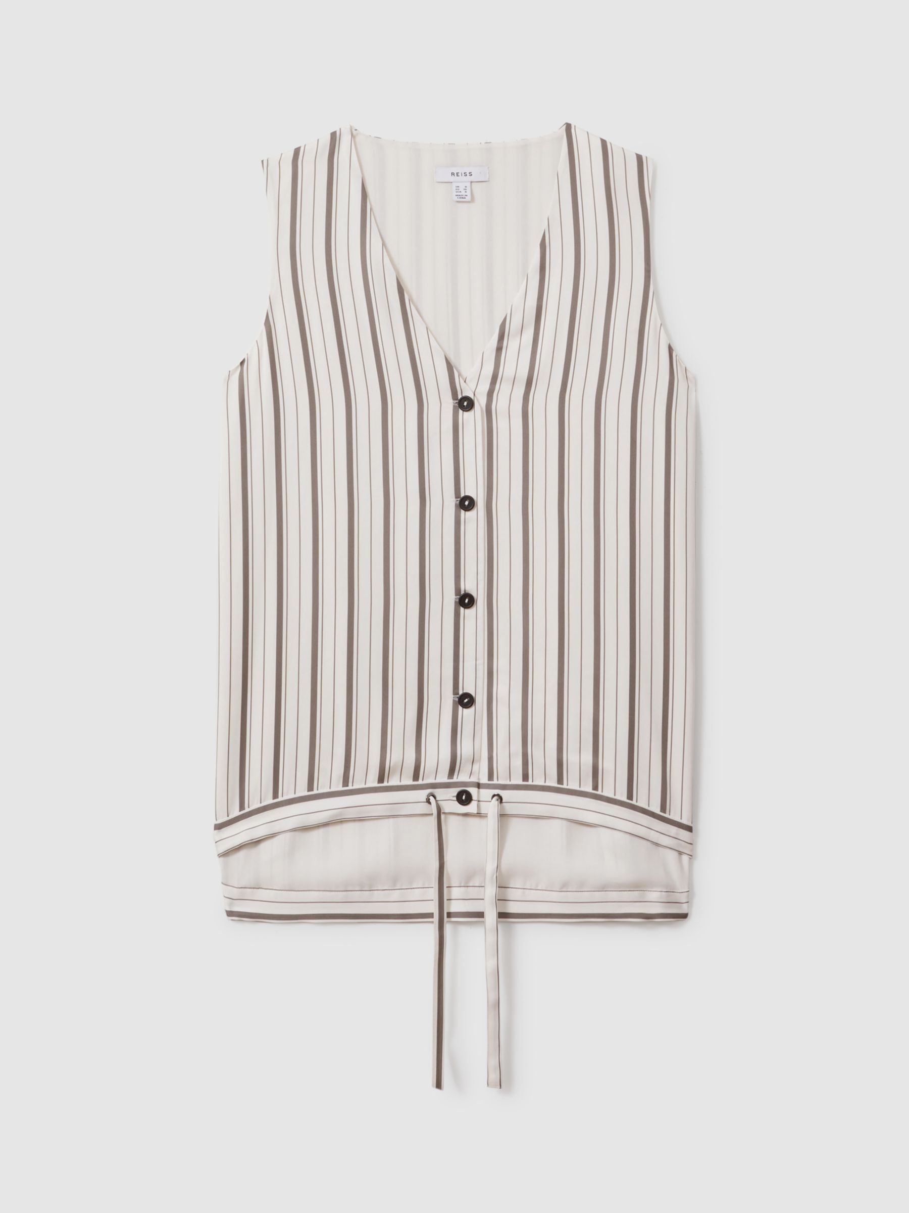 Reiss Francie Striped Drawstring Hem Waistcoat Top, Ivory/Grey, 6