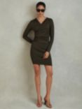 Reiss Lisa Ruched Jersey Mini Dress, Khaki