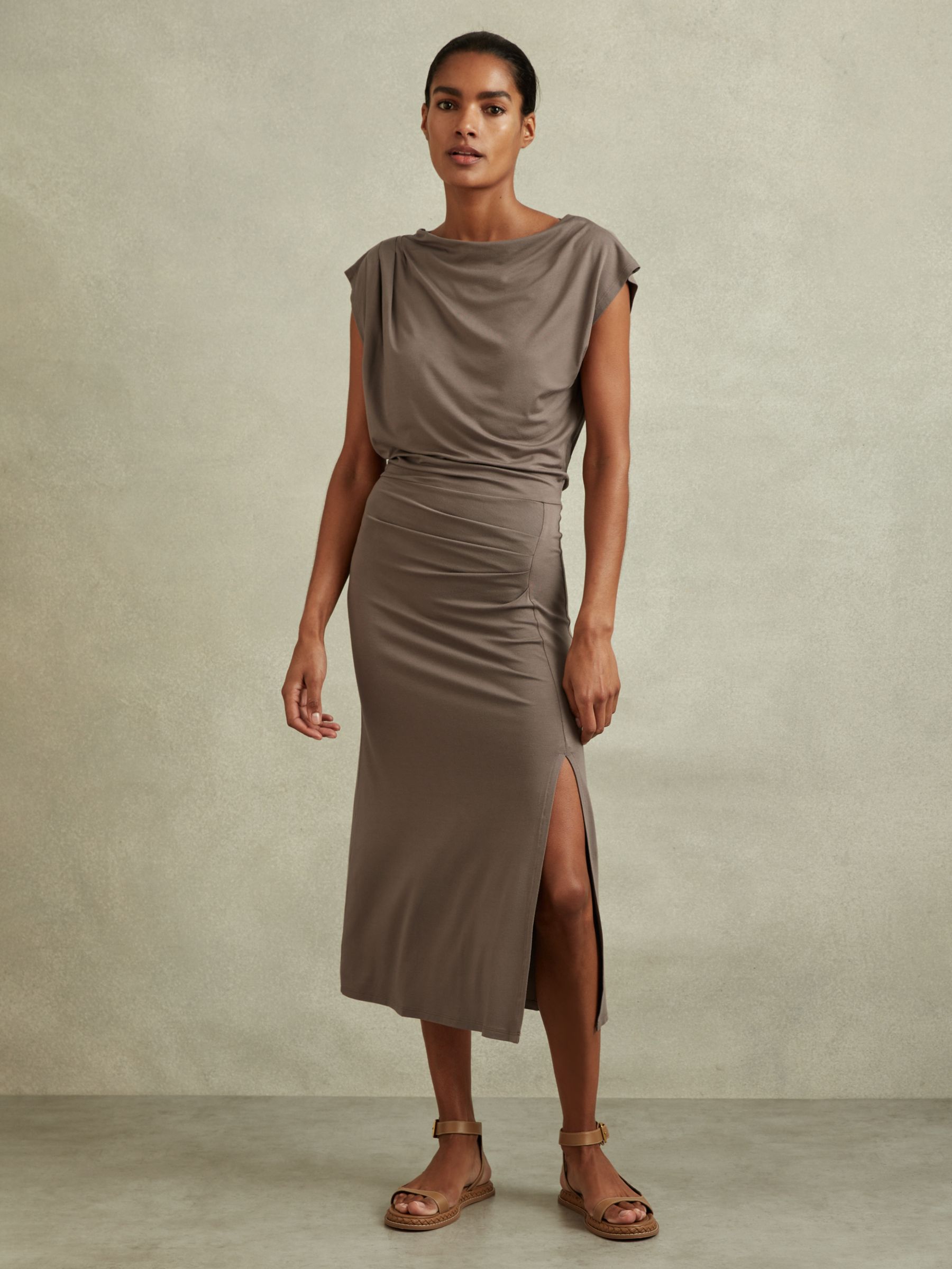 Buy Reiss Leonore Ruched Jersey Midi Dress, Mocha Online at johnlewis.com