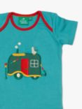 Little Green Radicals Baby Campervan Applique T-Shirt, Peacock Blue
