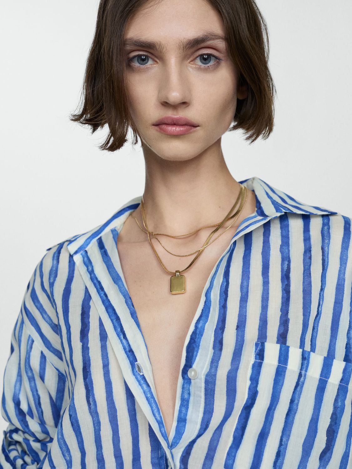 Mango Brenda Striped Cotton Shirt, White/Blue