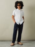 Reiss Kids' Holiday Linen Short Sleeve Shirt, White