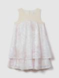 Reiss Kids' Daisy Sequin Layered Dress, Pink/Multi