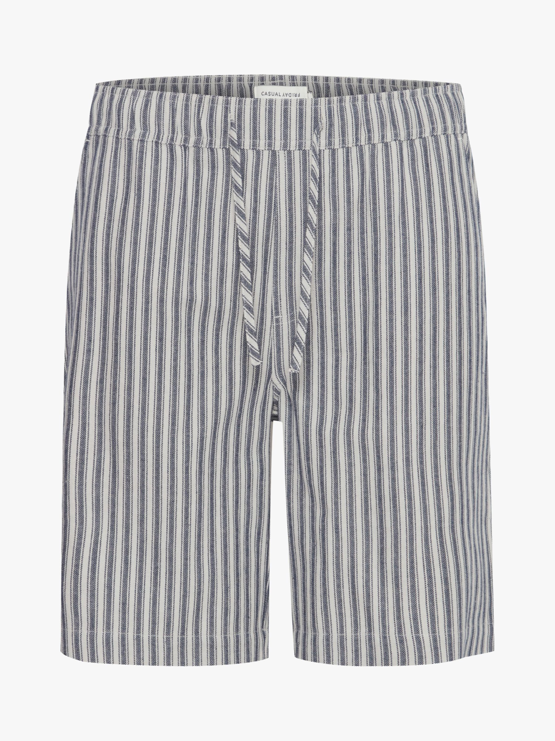 Casual Friday Phelix Linen Mix Striped Shorts, Navy/White, S