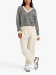 Chinti & Parker Stripe V-Neck Wool Cashmere Blend Jumper, Cream/Navy