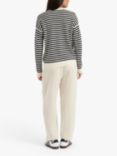 Chinti & Parker Stripe V-Neck Wool Cashmere Blend Jumper, Cream/Navy