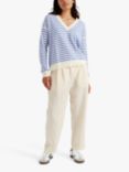 Chinti & Parker Stripe Wool Cashmere Blend V-Neck Jumper, Cream/Blue
