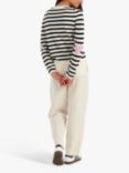 Chinti & Parker Heart Breton Stripe Wool Cashmere Blend Jumper, Cream/Navy/Pink