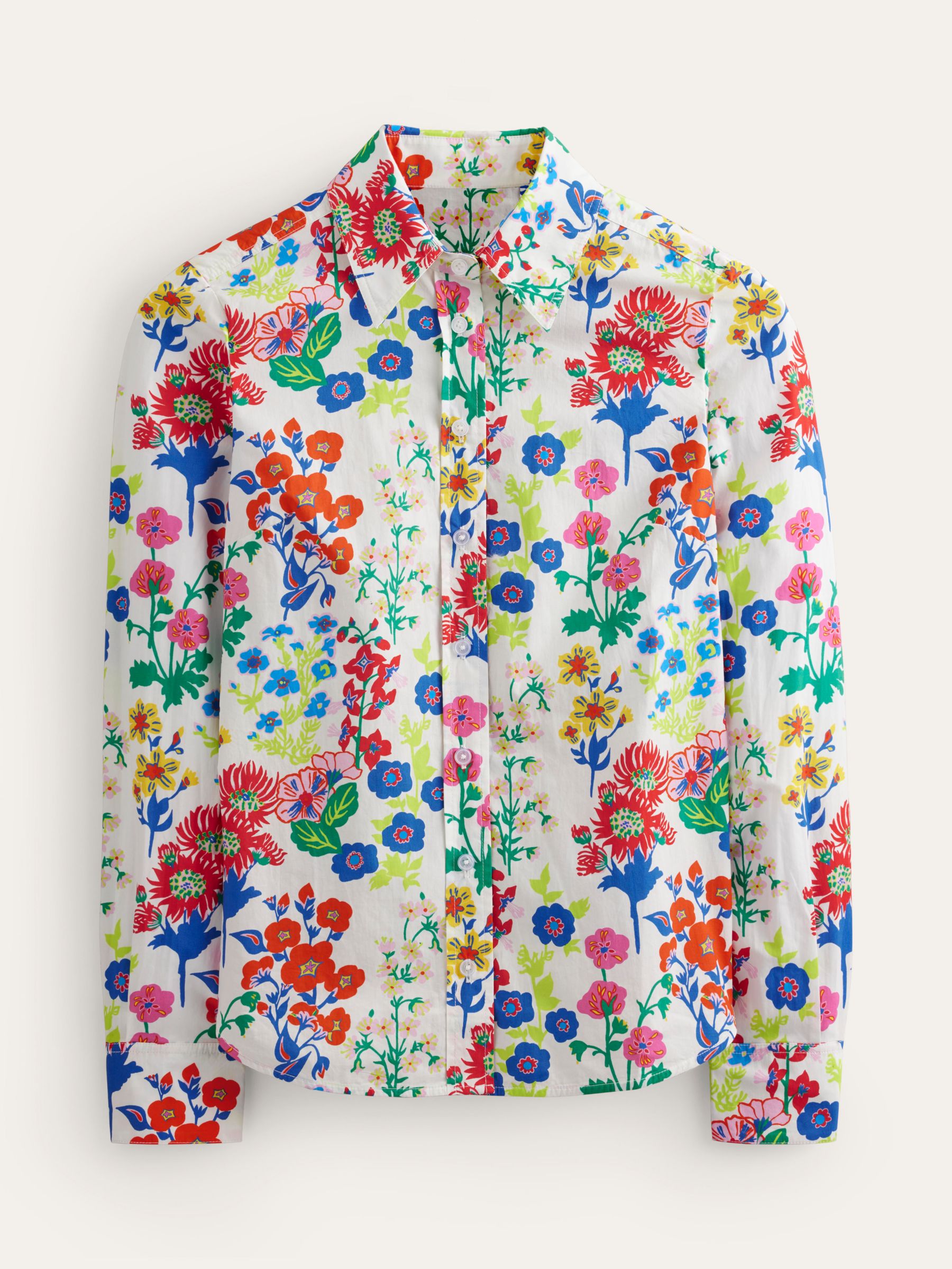 Boden Sienna Floral Print Cotton Shirt, White/Multi, 8