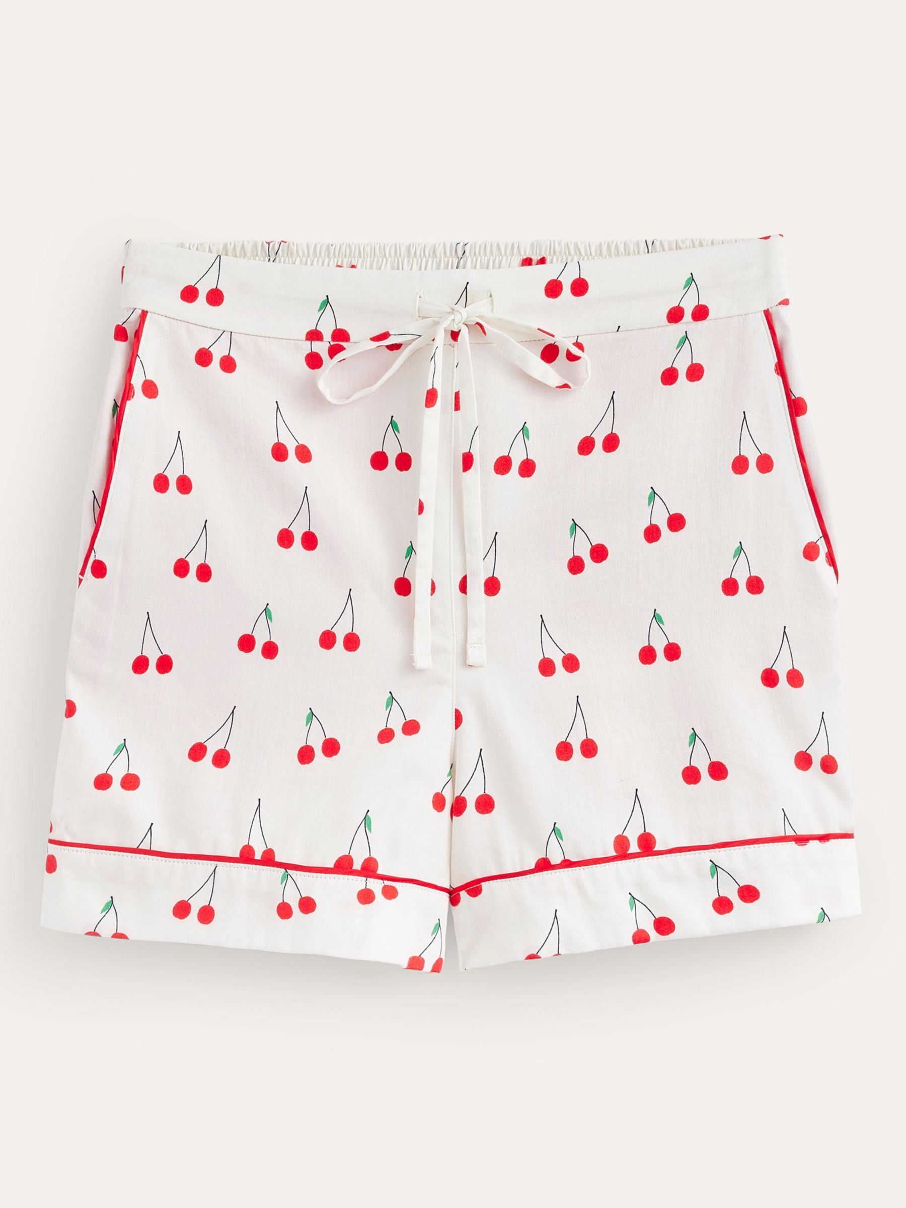 Boden Cotton Sateen Cherry Print Pyjama Shorts, Ivory/Multi, 8