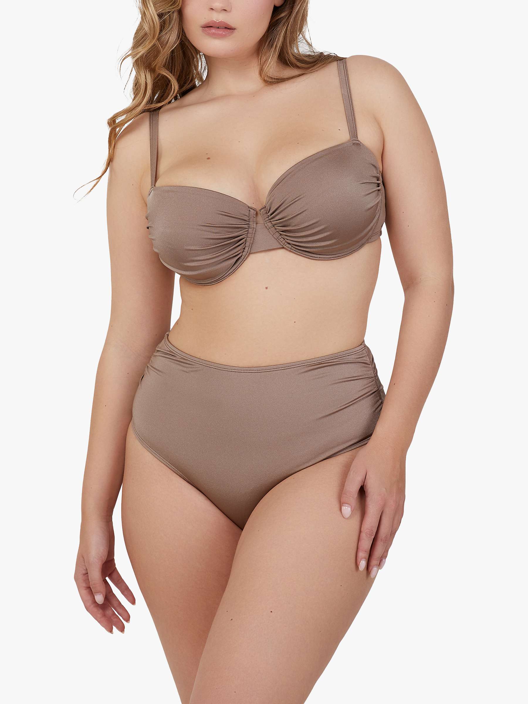 Buy Wolf & Whistle Jade High Waist High Leg Ruched Bikini Bottoms, Taupe Online at johnlewis.com