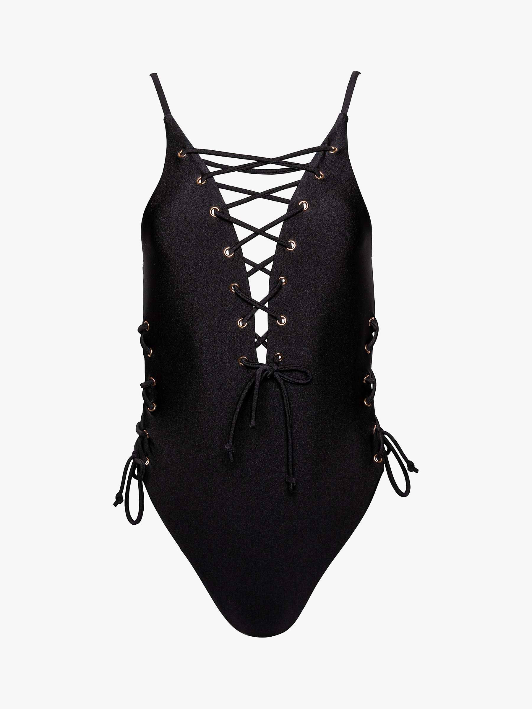 Buy Wolf & Whistle Eden Fuller Bust Plunge Lace Up Swimsuit, Black Online at johnlewis.com