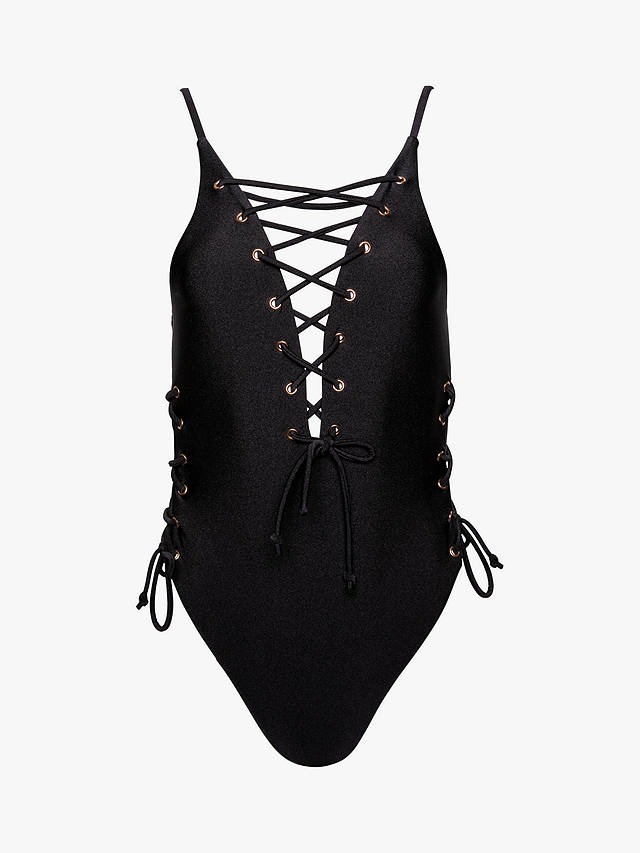 Wolf & Whistle Eden Fuller Bust Plunge Lace Up Swimsuit, Black