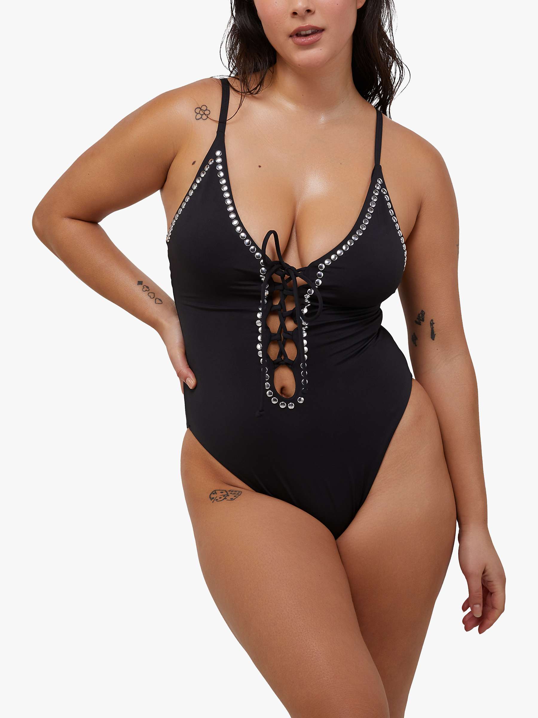 Buy Wolf & Whistle Gabrielle Fuller Bust Eco Studded Lace Up Swimsuit, Black Online at johnlewis.com