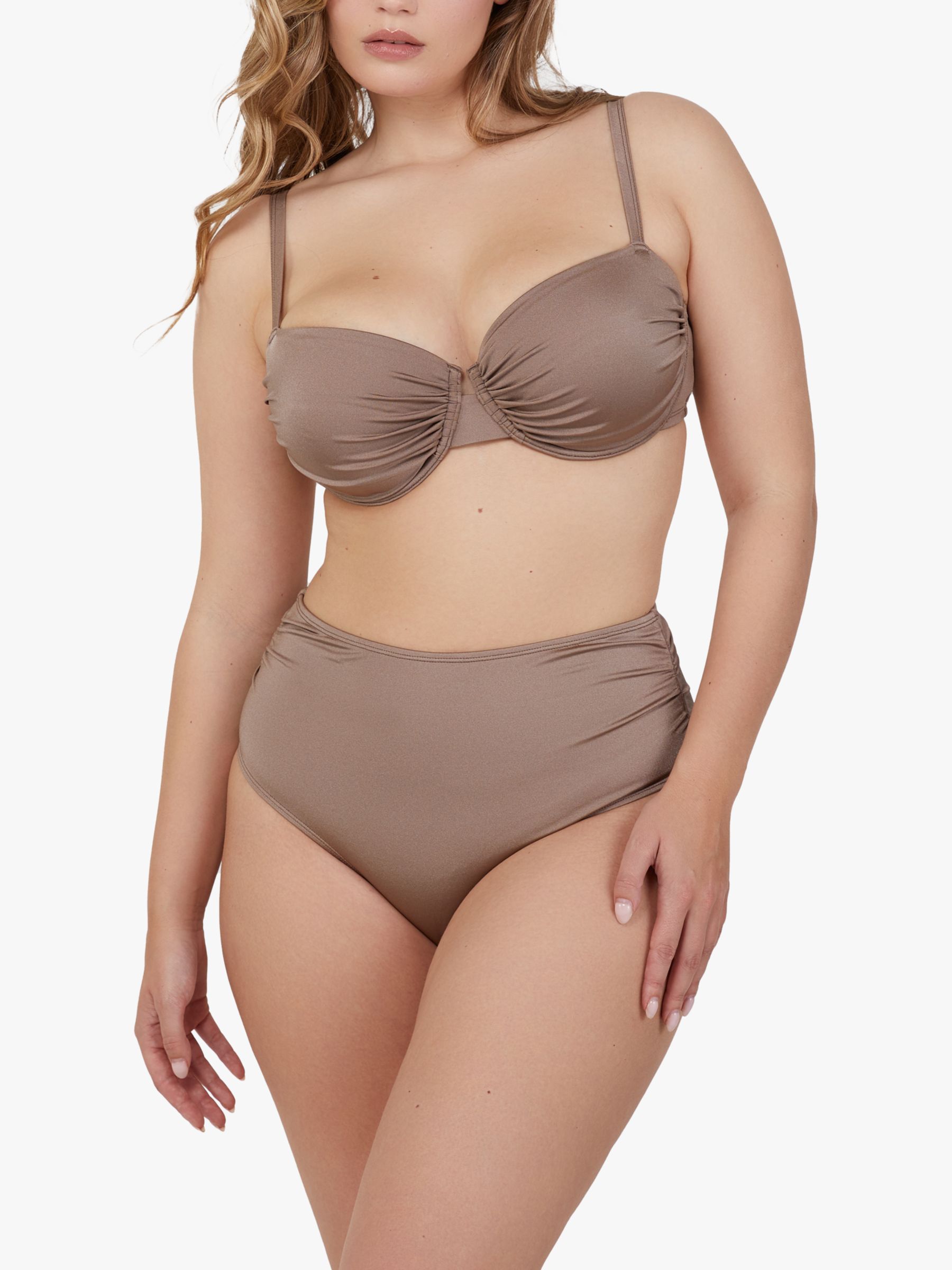 Wolf & Whistle Jade Fuller Bust Ruched Balconette Bikini Top, Taupe, 32DD