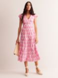 Boden May Floret Print Tiered Midi Dress, Sangria