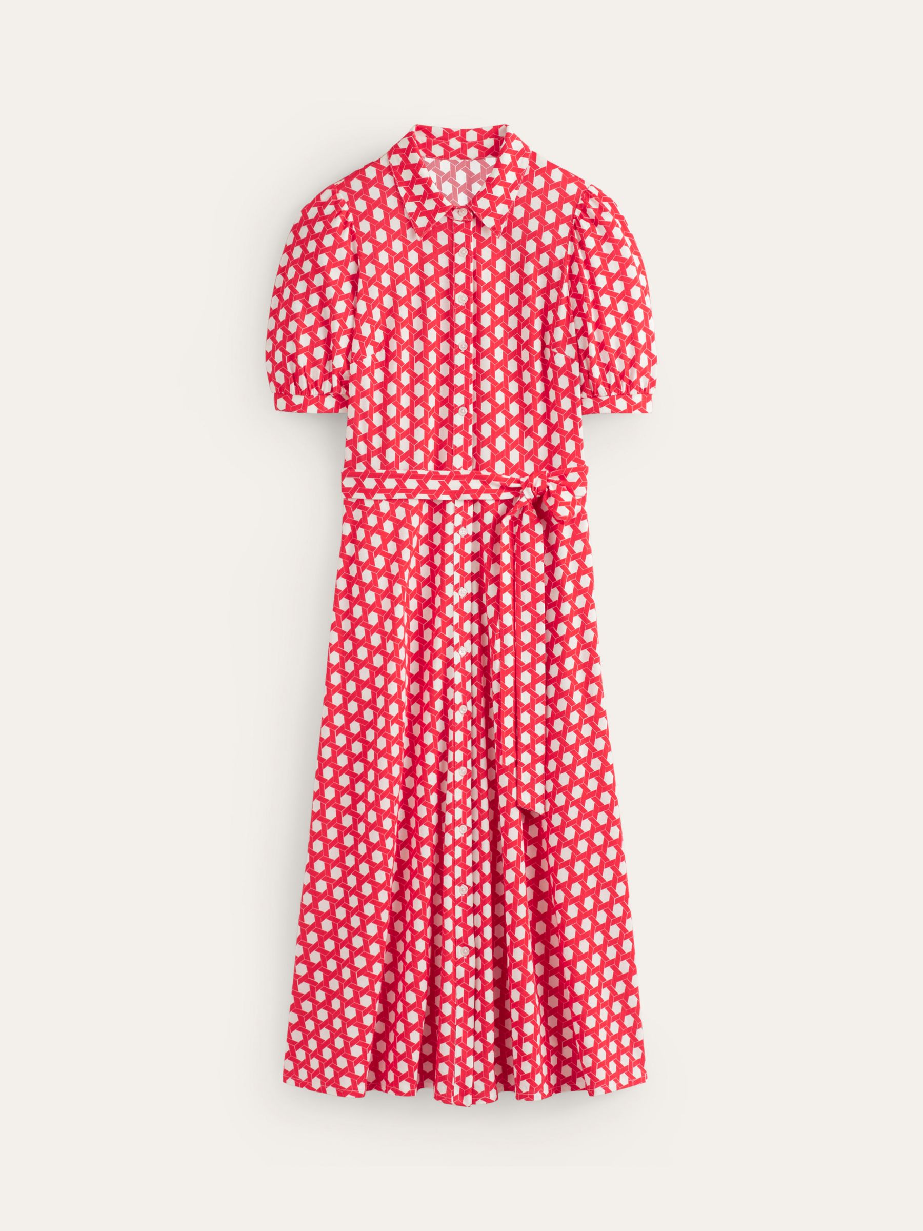 Boden Libby Geometric Print Jersey Midi Shirt Dress, Red/White, 8