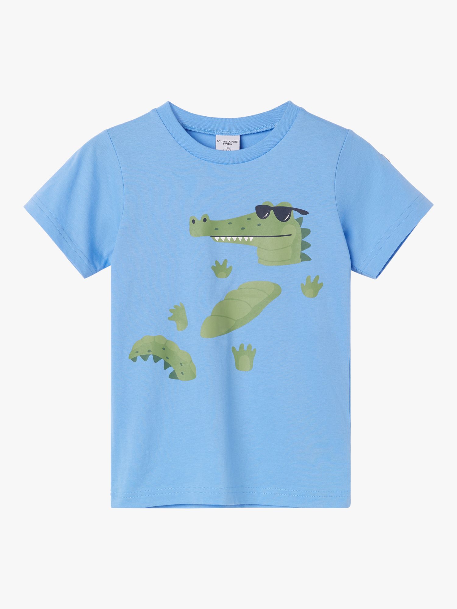 Polarn O. Pyret Kids' Organic Cotton Croc Print T-Shirt, Blue, 12-18 months