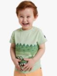 Polarn O. Pyret Kids' Organic Cotton Blend Zip Detail Crocodile Print T-Shirt, Green
