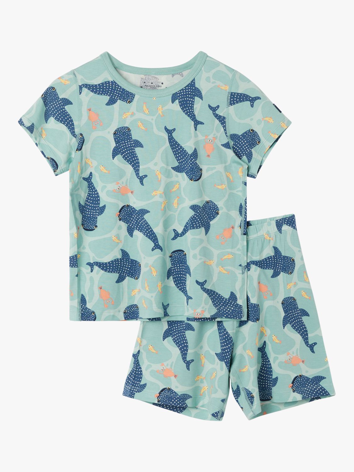 Polarn O. Pyret Kids' Whale Print Shorty Pyjamas, Blue, 1-2 years