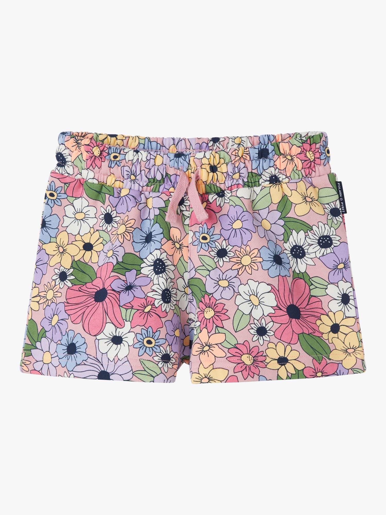 Polarn O. Pyret Kids' Organic Cotton Floral Print Drawstring Shorts, Pink, 12-18 months