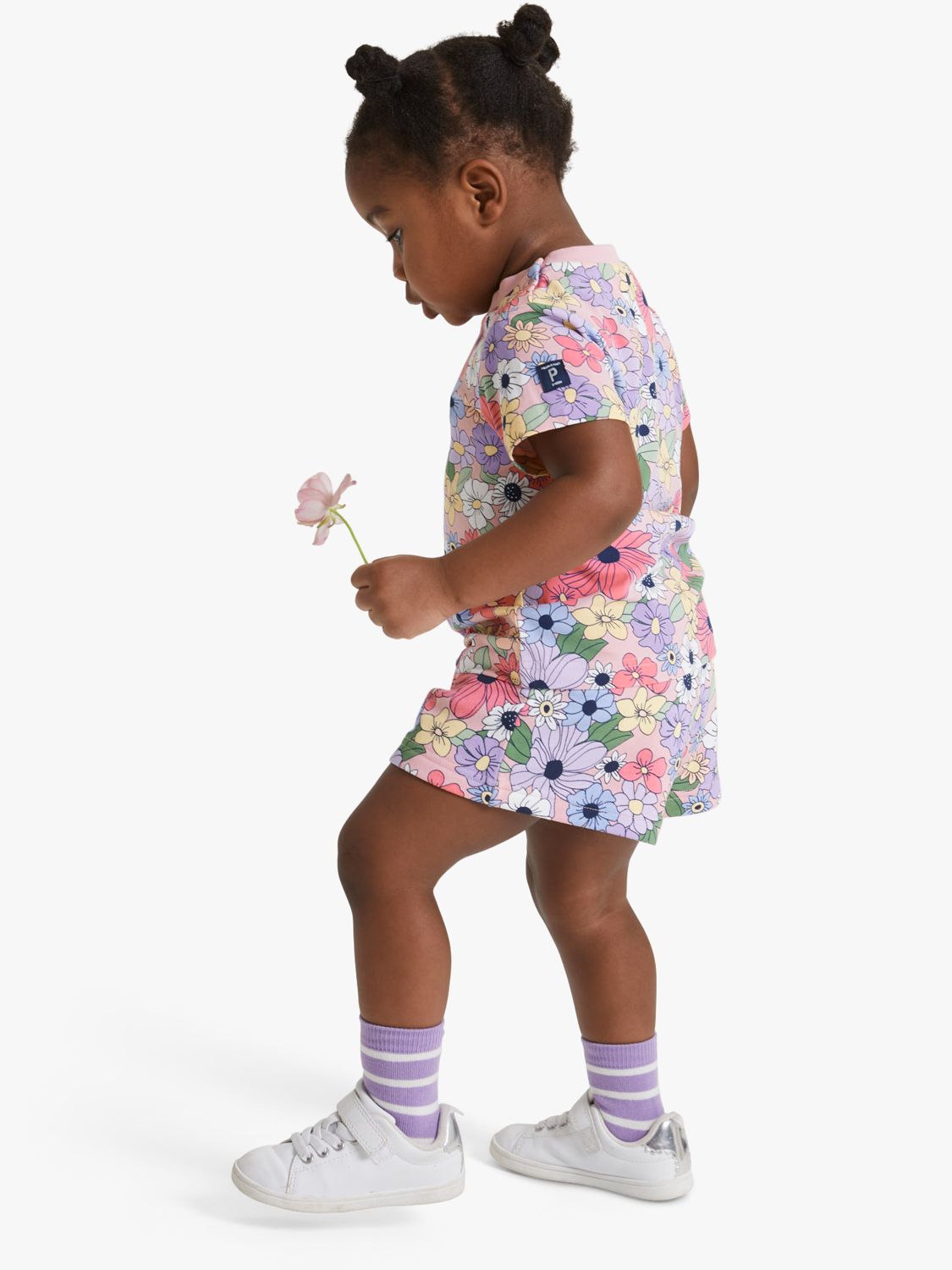 Polarn O. Pyret Kids' Organic Cotton Floral Print Drawstring Shorts, Pink, 12-18 months