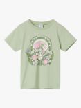 Polarn O. Pyret Kids' Organic Cotton Floral Print T-Shirt, Green