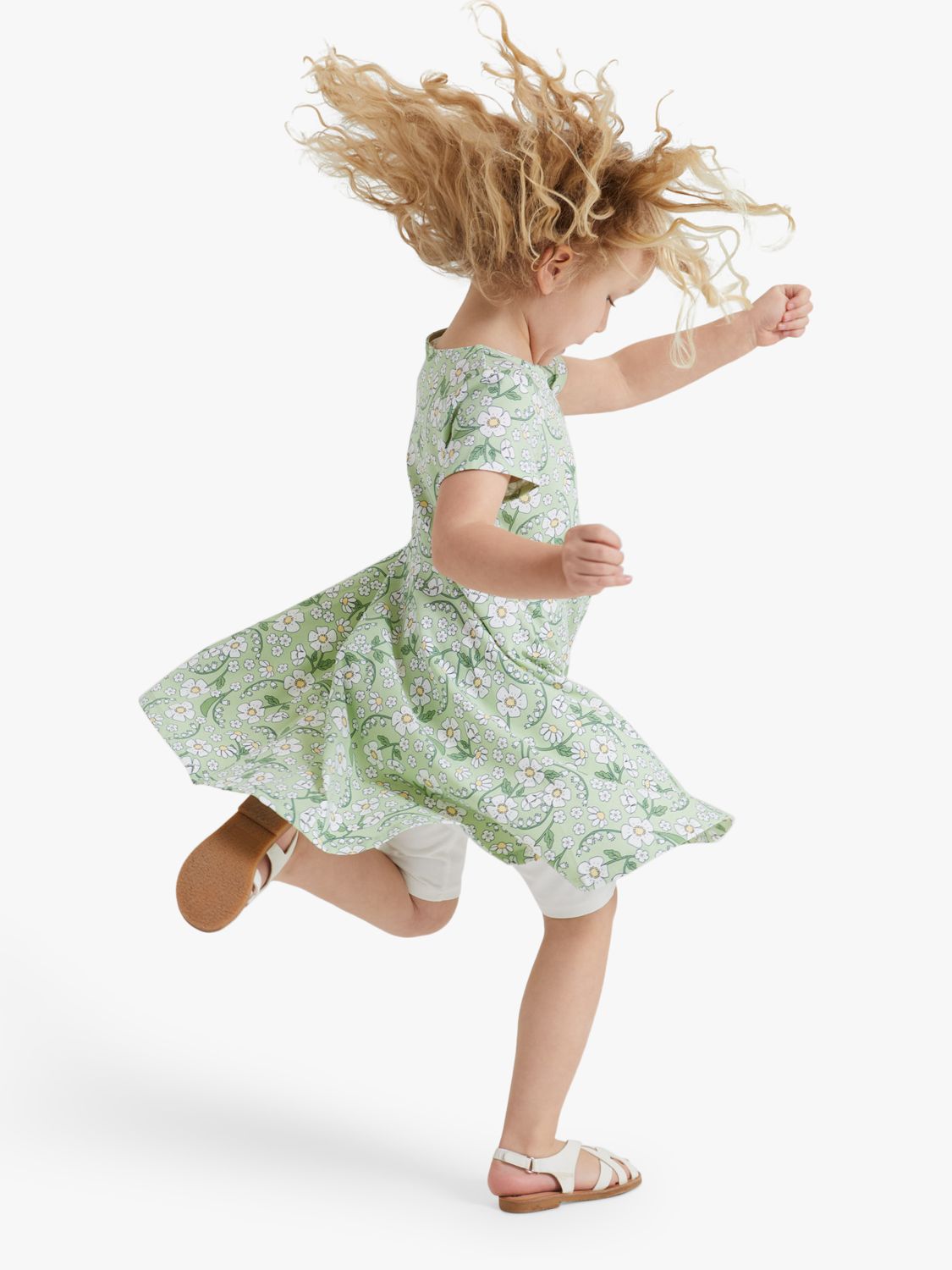 Polarn O. Pyret Kids' Organic Cotton Blend Daisy Print Dress, Green, 12-18 months