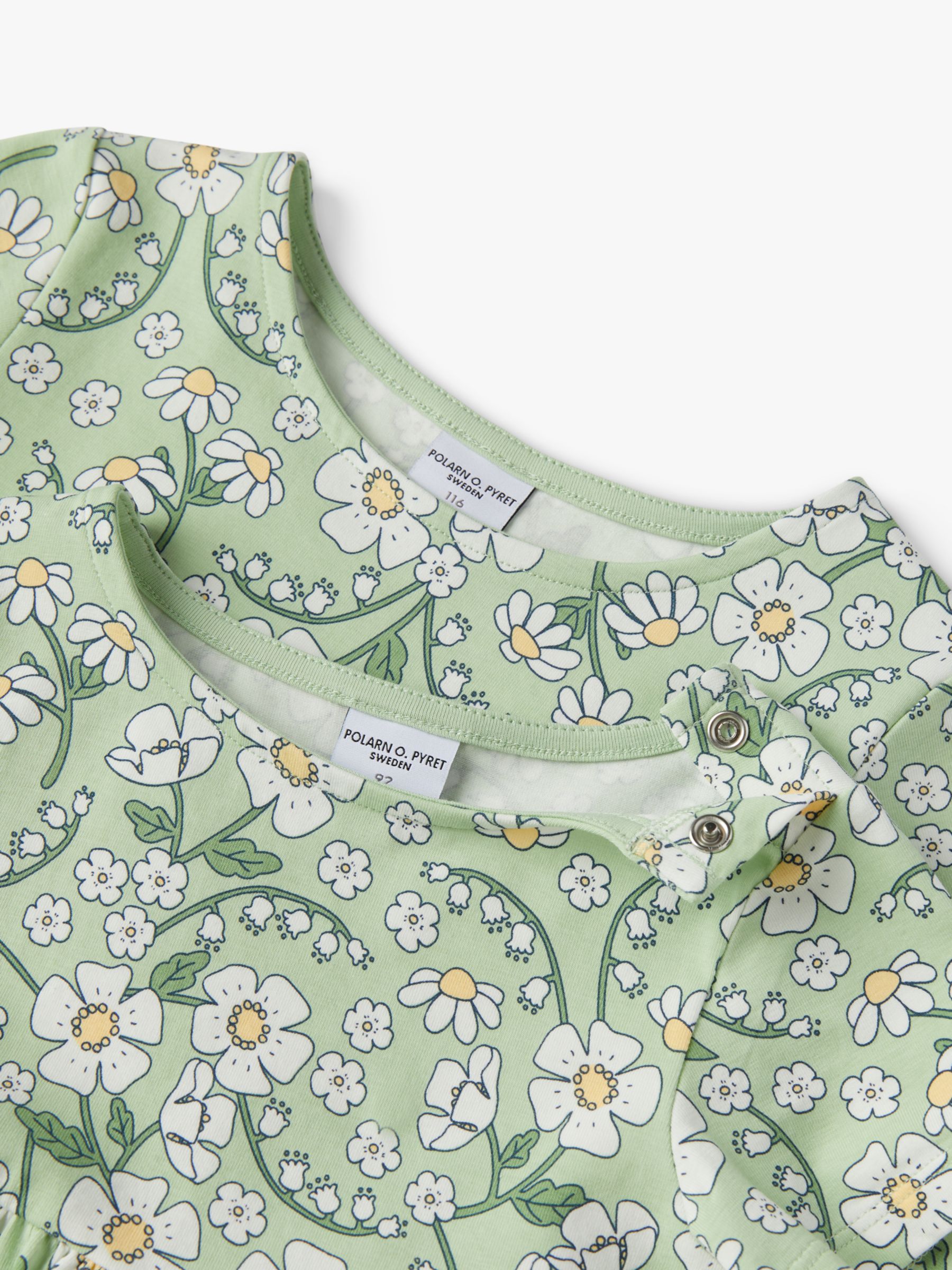 Polarn O. Pyret Kids' Organic Cotton Blend Daisy Print Dress, Green, 12-18 months