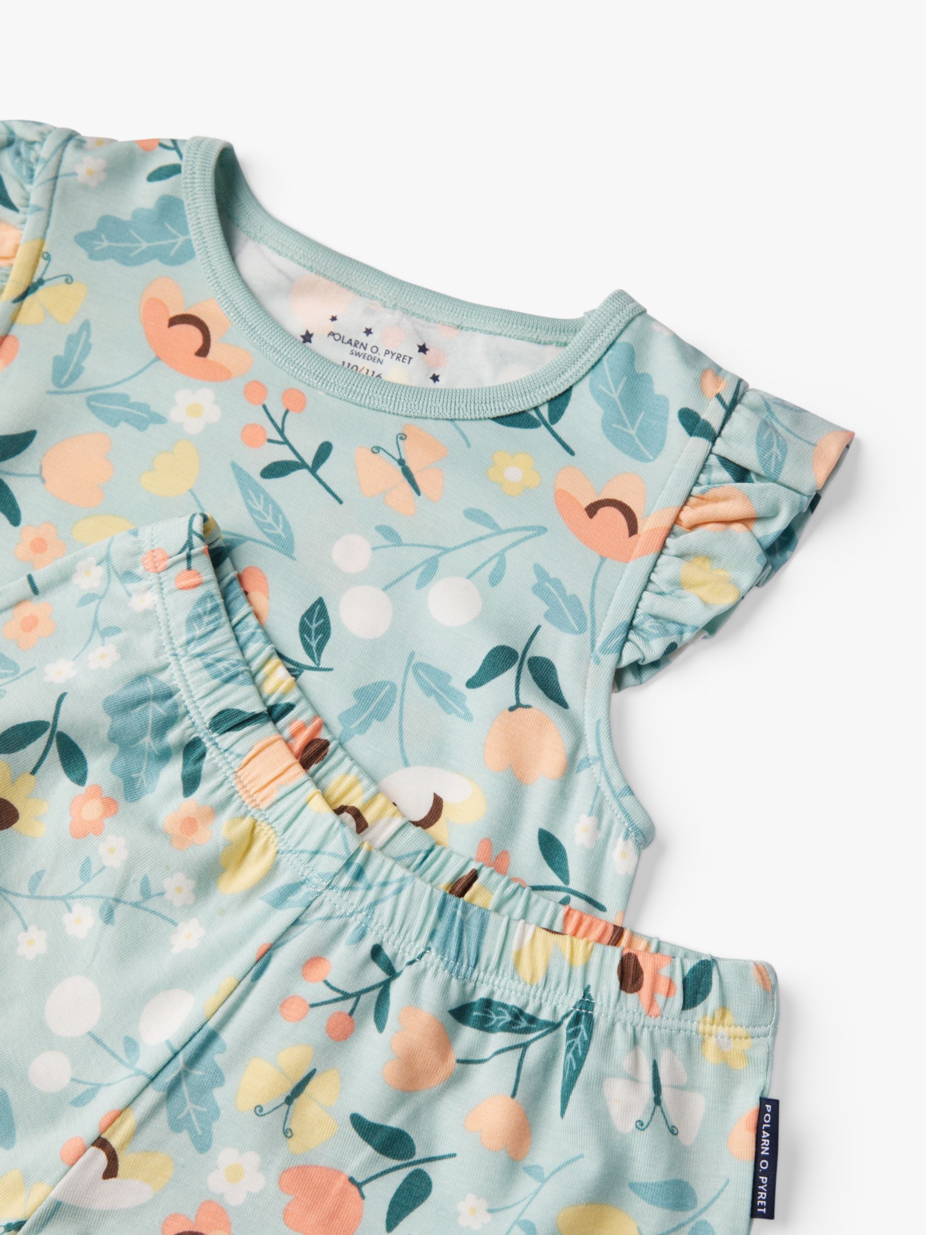 Polarn O. Pyret Kids' Floral Short Pyjamas, Blue/Multi, 1-2 years