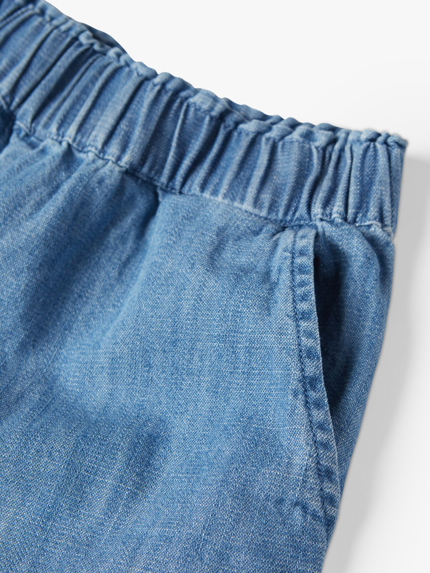 Polarn O. Pyret Kids' Organic Cotton Denim Chambray Pull On Shorts, Blue, 12-18 months
