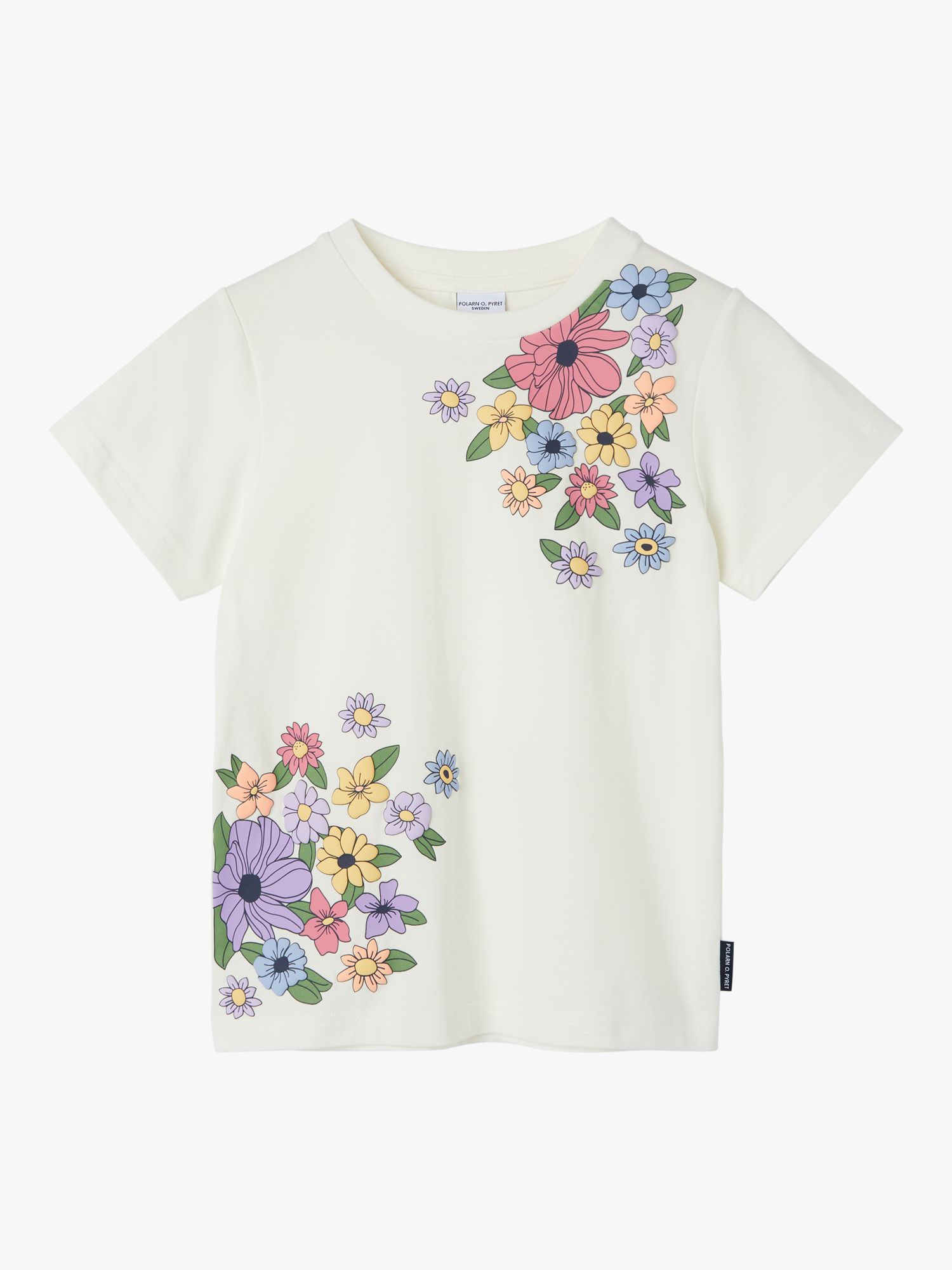 Polarn O. Pyret Kids' Organic Cotton Blend Floral Print T-Shirt, White, 12-18 months