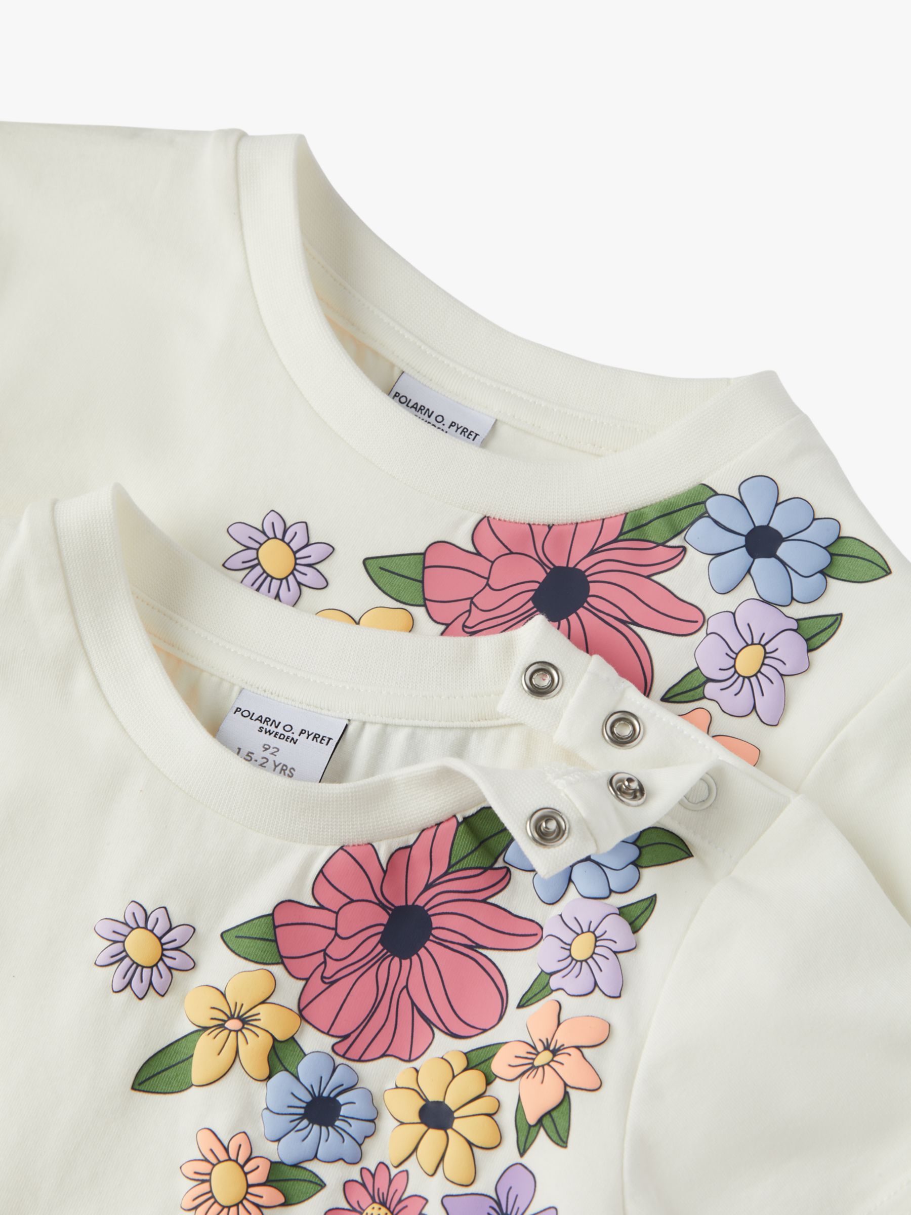 Polarn O. Pyret Kids' Organic Cotton Blend Floral Print T-Shirt, White, 12-18 months