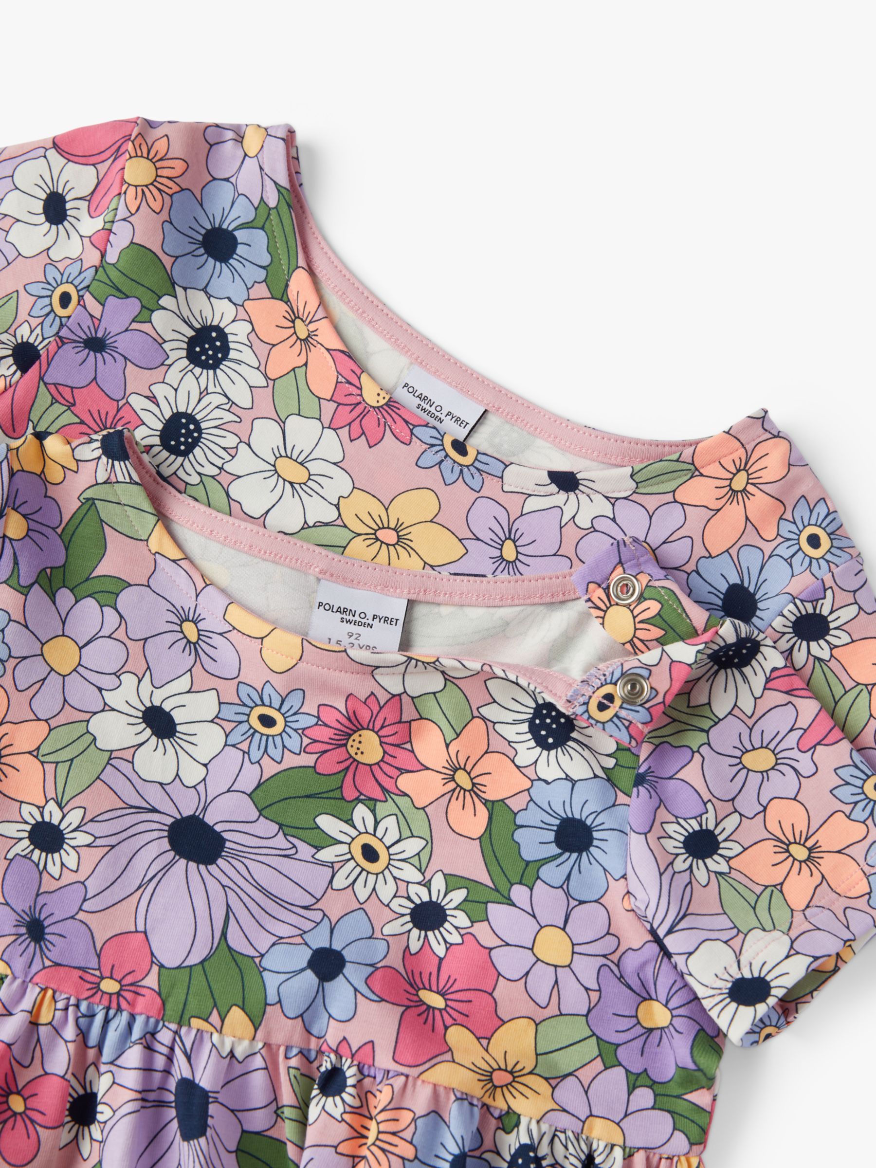 Polarn O. Pyret Kids' Organic Cotton Blend Floral Print Dress, Pink, 12-18 months