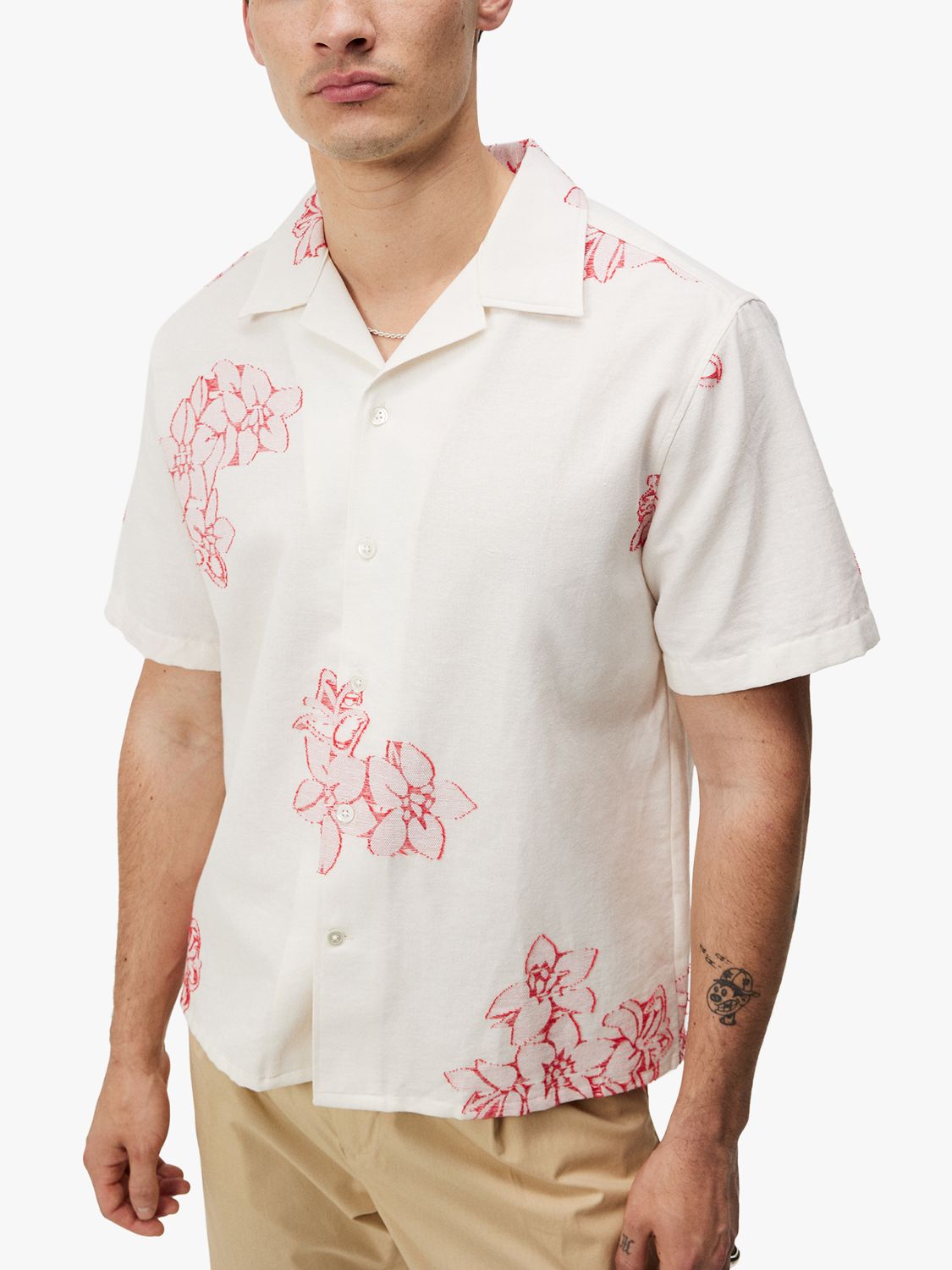 Buy J.Lindeberg Donso Fil Coupe Floral Shirt, Cloud White, Cloud White Online at johnlewis.com