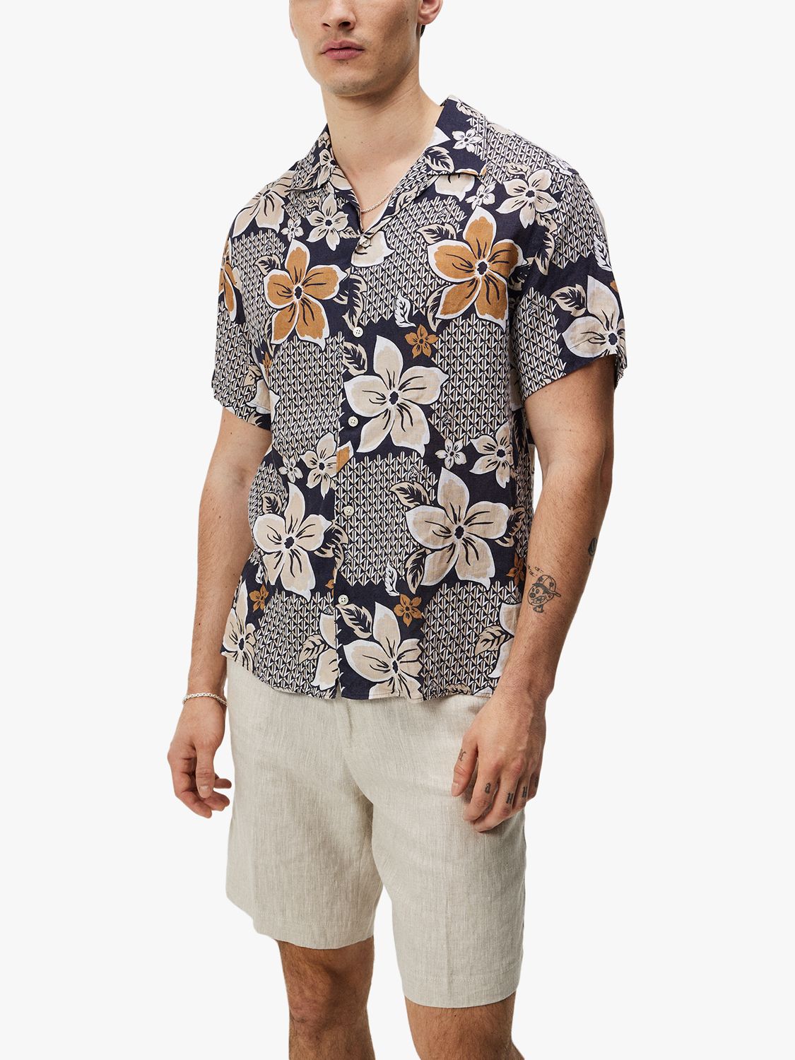 Buy J.Lindeberg Elio Linen Island Floral Shirt, Safari Online at johnlewis.com