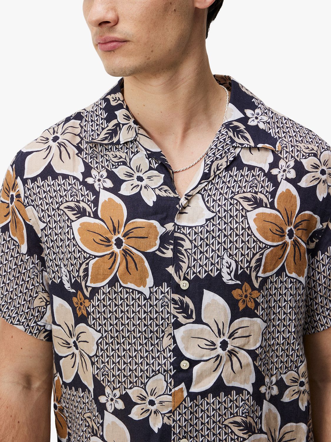 J.Lindeberg Elio Linen Island Floral Shirt, Safari, L
