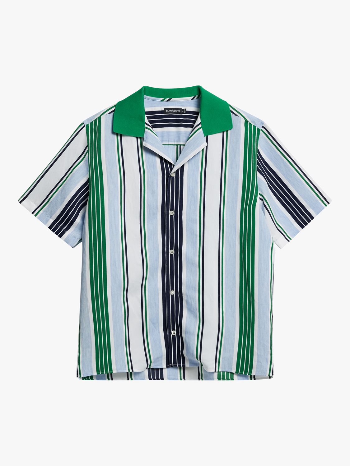 J.Lindeberg Skala Knit Collar Stripe Shirt, Blue/Multi, L