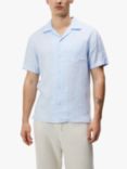 J.Lindeberg Elio Linen Melange Short Sleeve Shirt, Chambray Blue