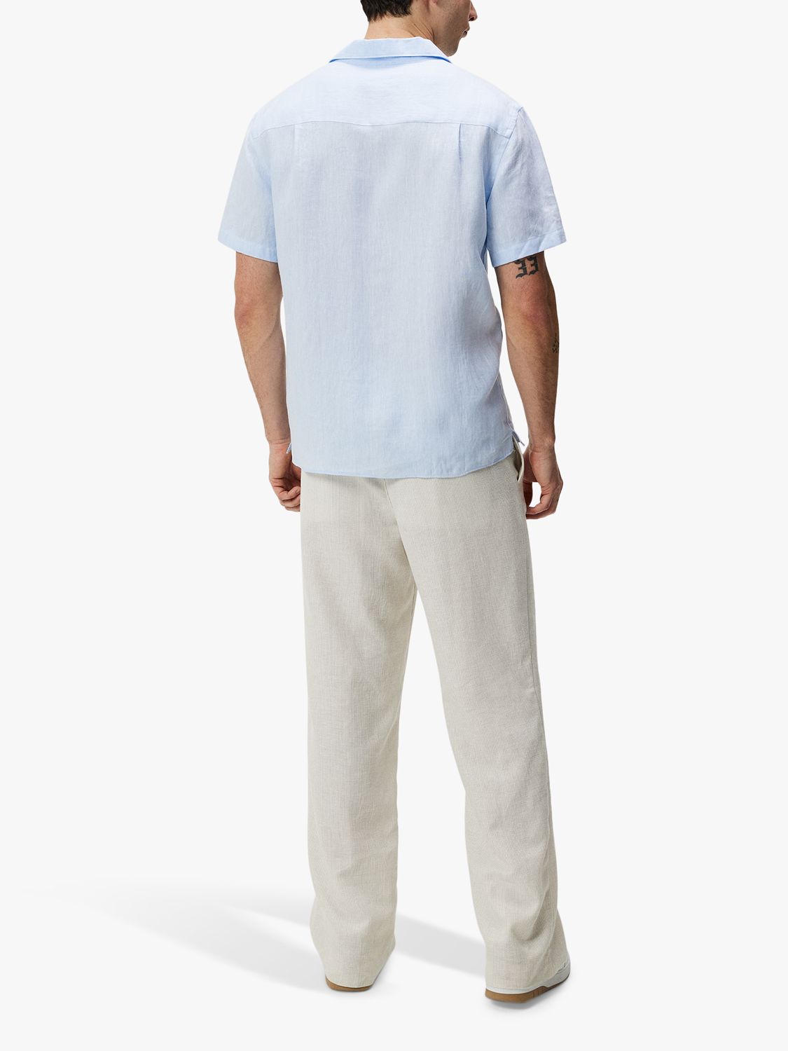 J.Lindeberg Elio Linen Melange Short Sleeve Shirt, Chambray Blue, L