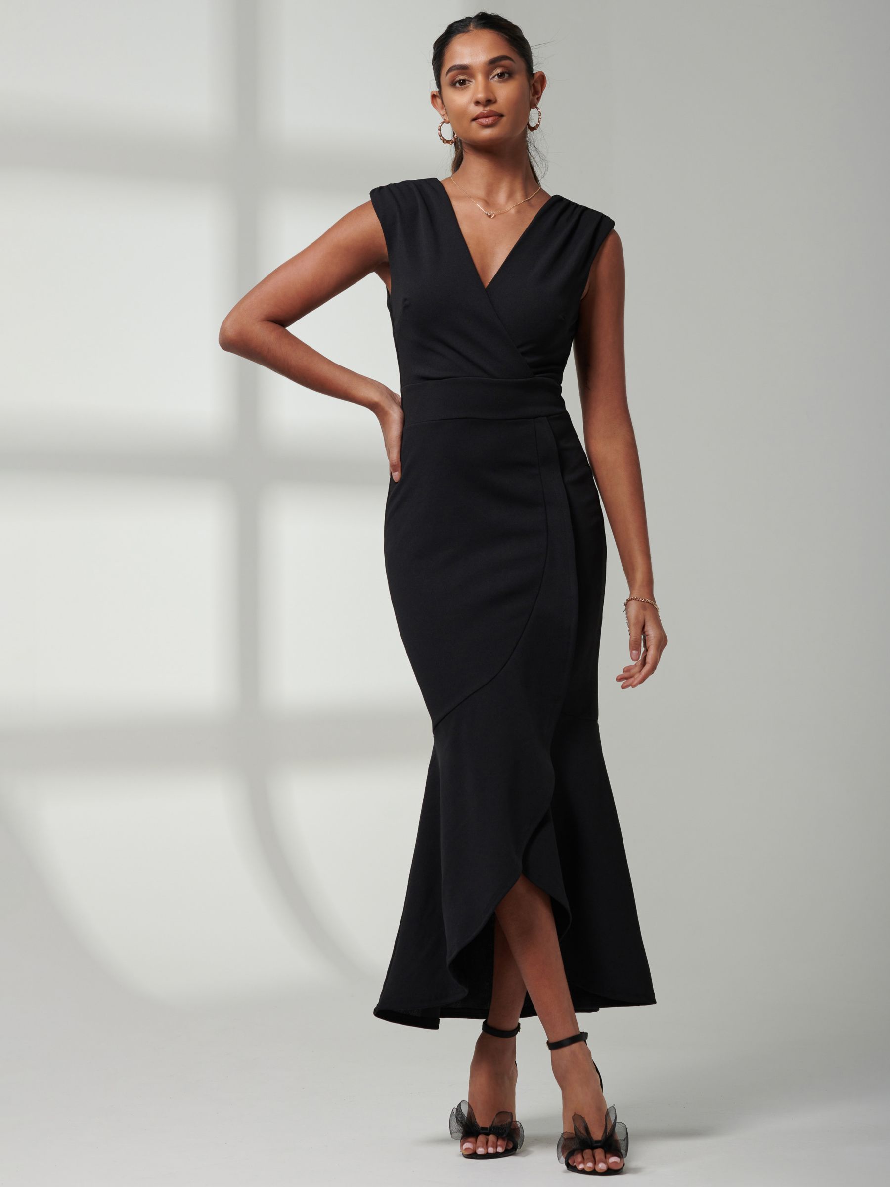 Jolie Moi Mabruka Frill Maxi Dress, Black, 8