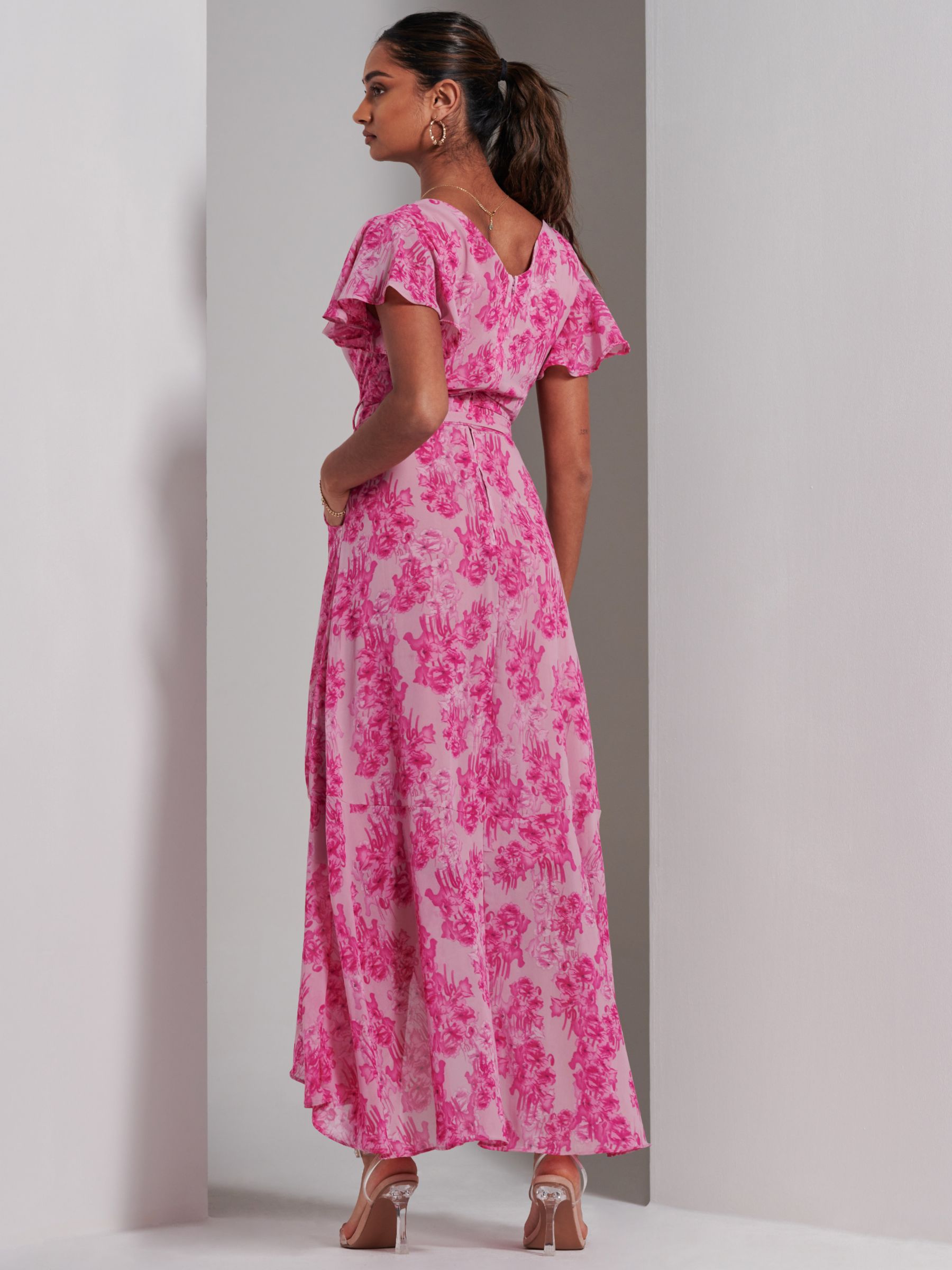 Buy Jolie Moi Haylie Chiffon Wrap Maxi Dress, Pink Floral Online at johnlewis.com