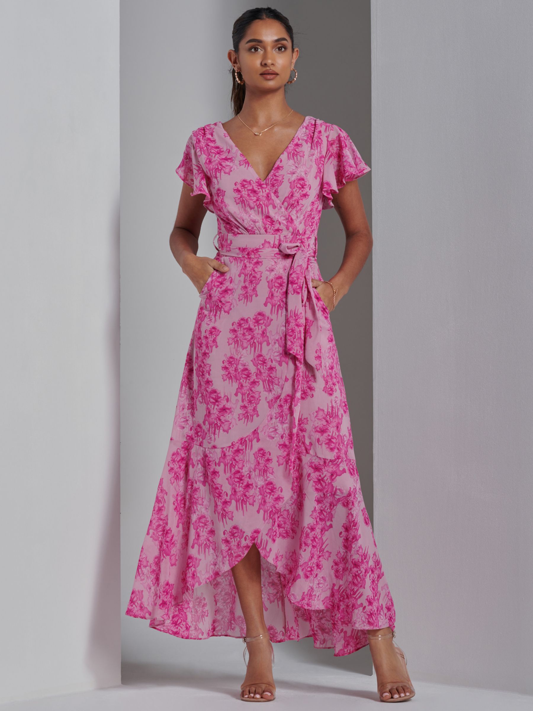 Buy Jolie Moi Haylie Chiffon Wrap Maxi Dress, Pink Floral Online at johnlewis.com