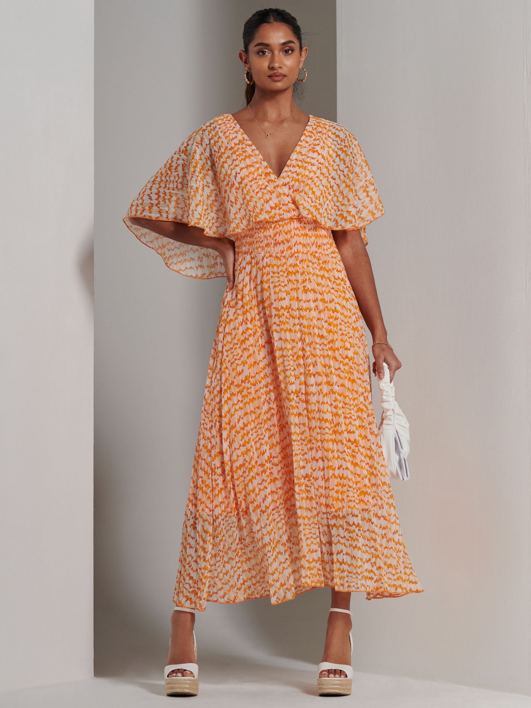 Jolie Moi Kyra Chiffon Midi Dress, Orange Abstract, 8