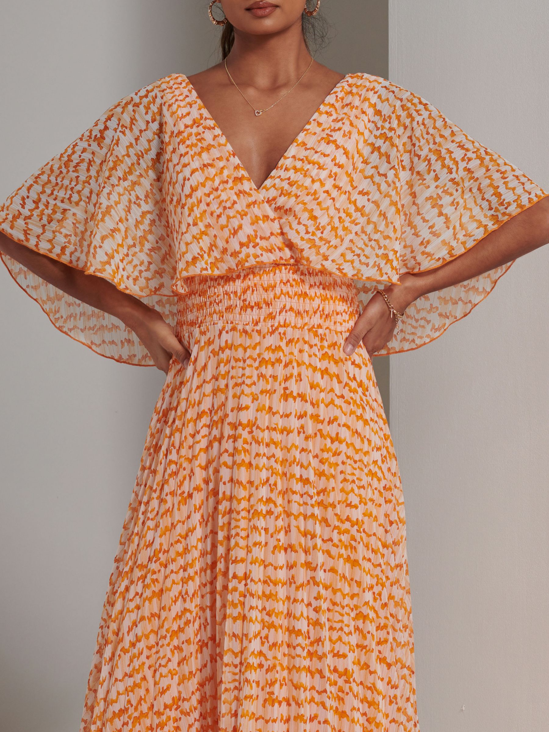 Buy Jolie Moi Kyra Chiffon Midi Dress, Orange Abstract Online at johnlewis.com