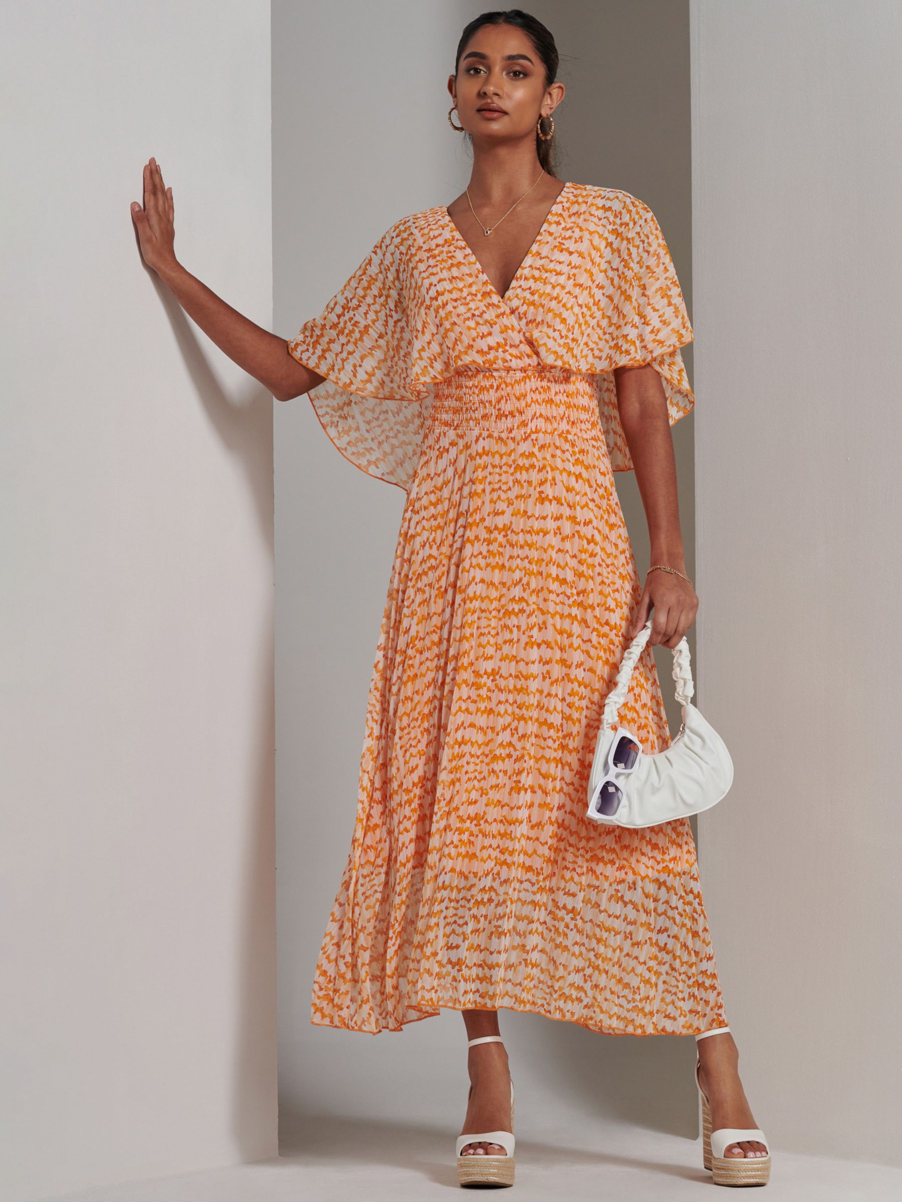 Jolie Moi Kyra Chiffon Midi Dress, Orange Abstract, 8