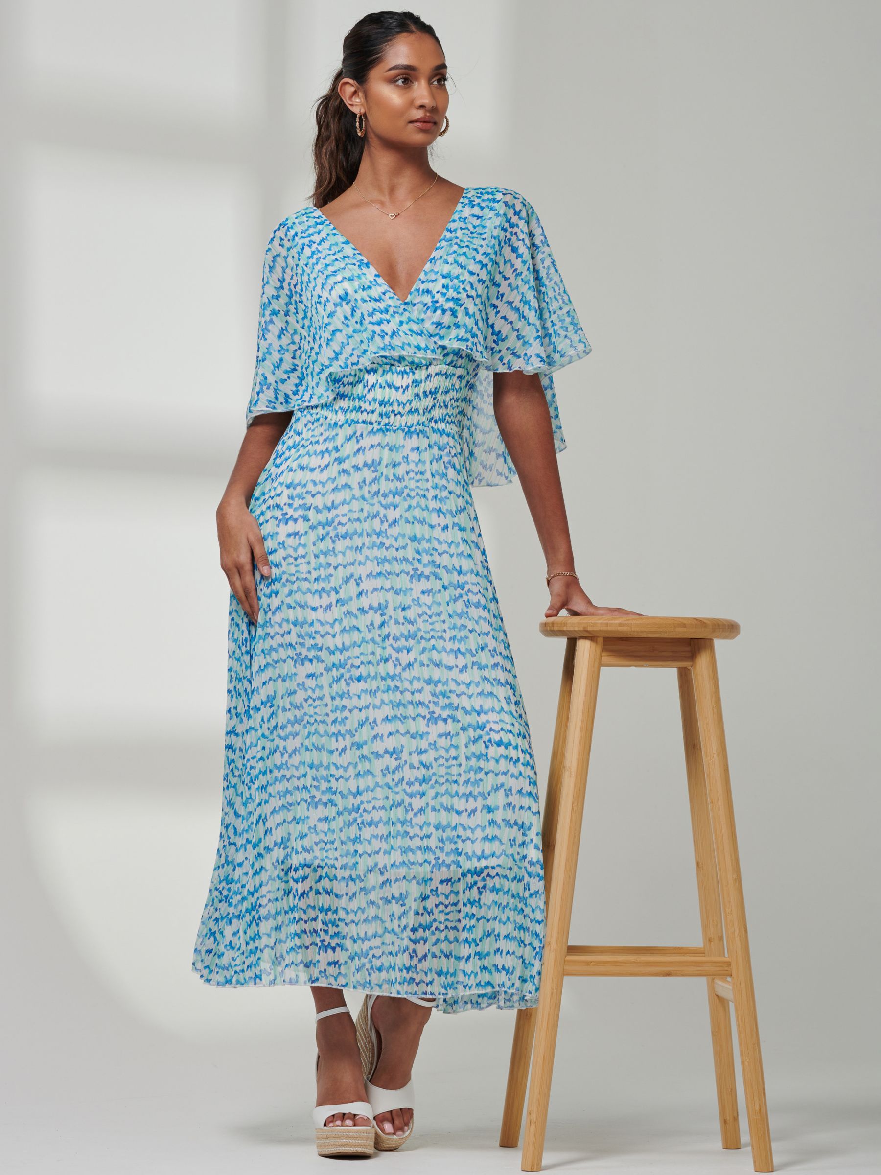 Jolie Moi Kyra Chiffon Midi Dress, Blue Abstract, 8