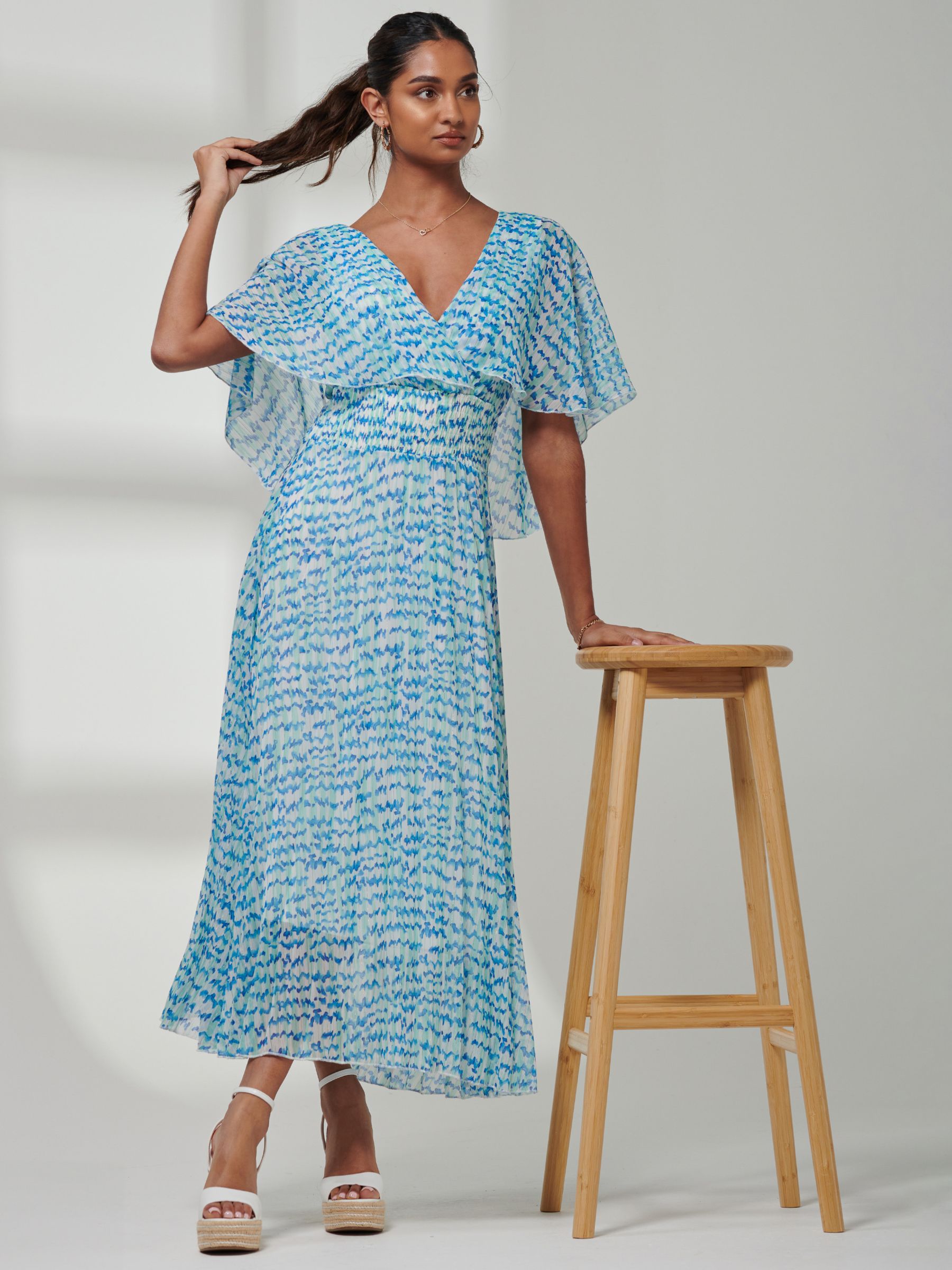 Buy Jolie Moi Kyra Chiffon Midi Dress,  Blue Abstract Online at johnlewis.com